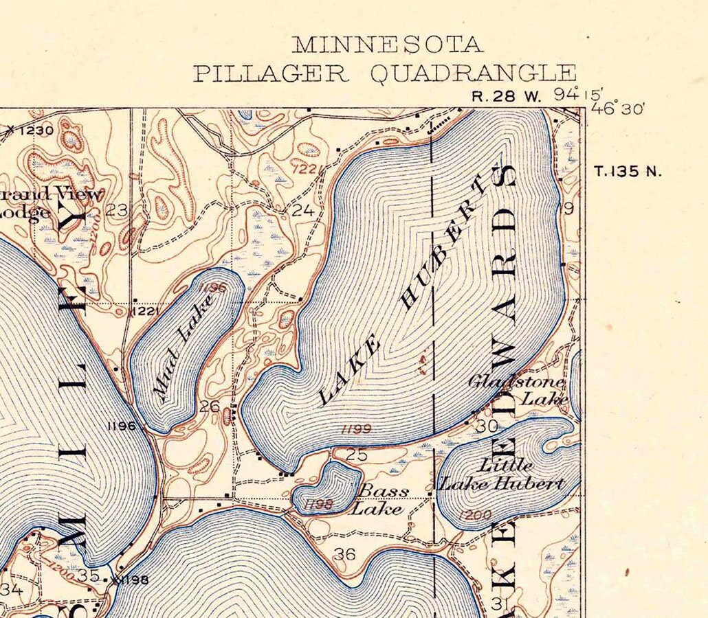 1919 Topo Map of Pillager Minnesota Quadrangle Gull Lake Rail Prairie