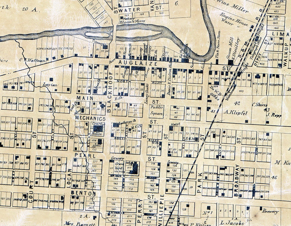 1860 Map of Wapakoneta Auglaize County Ohio