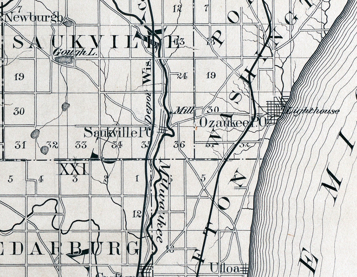 1880 Map of Washington and Ozaukee County Wisconsin