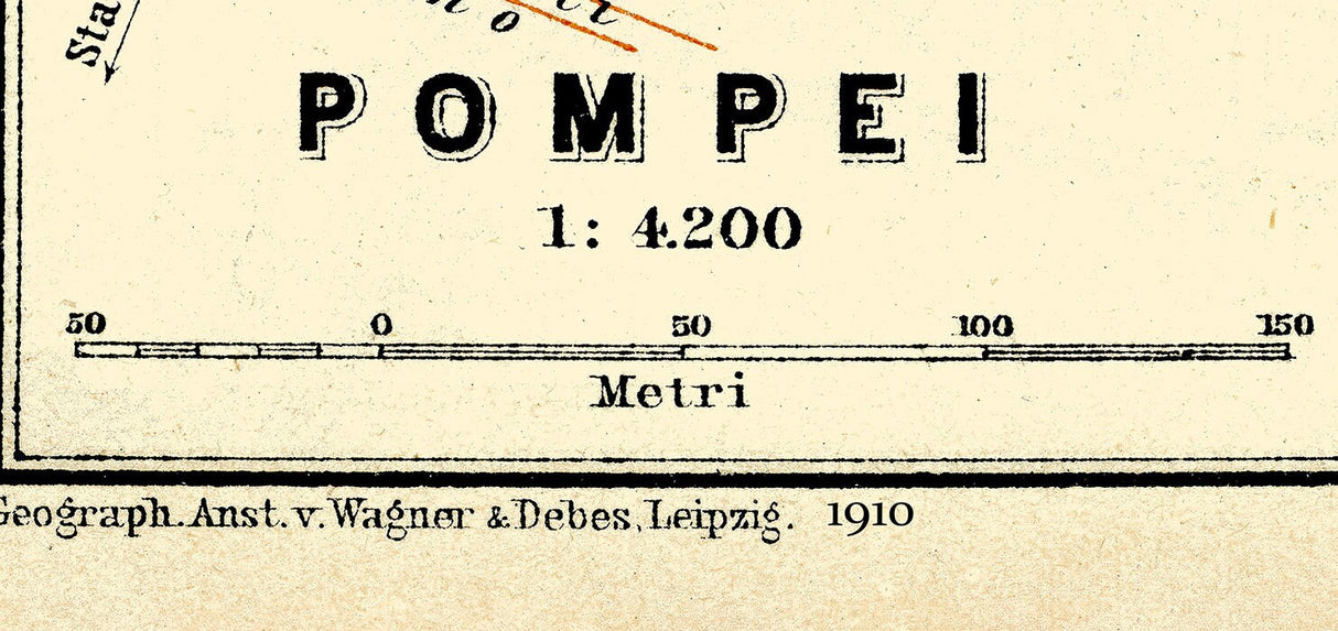 1910 Map of Pompei Italy Baedeker Map