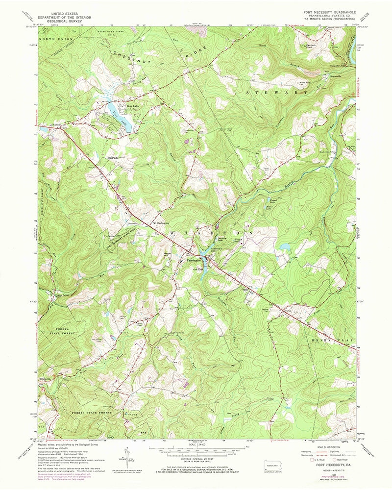 1964 Map of Deer Lake Fayette County Pennsylvania