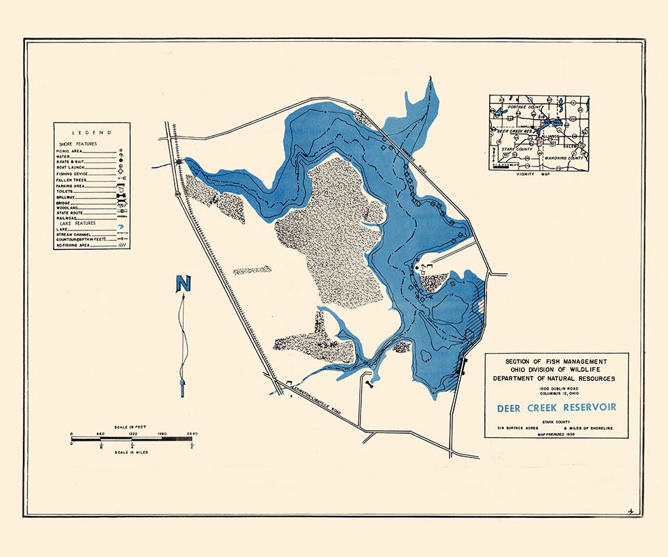 1959 Map of Deer Creek Reservoir Stark County Ohio