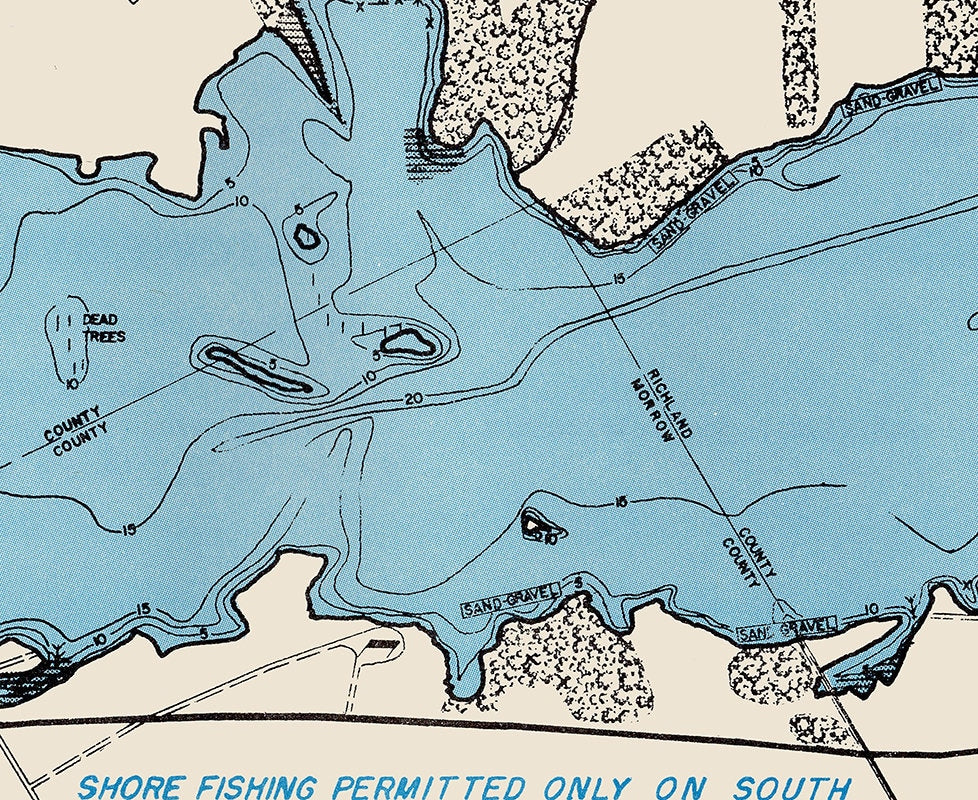1960 Map of Clear Fork Reservoir Richland and Morrow County Ohio
