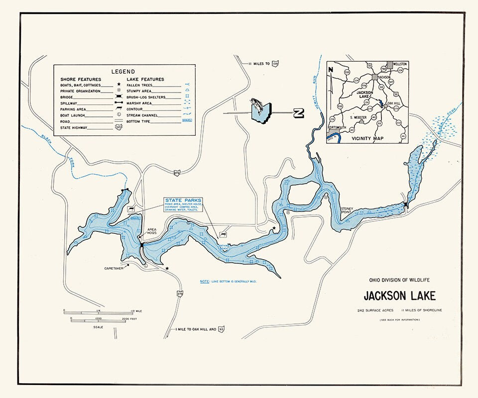 1960 Map of Jackson Lake Jackson County Ohio