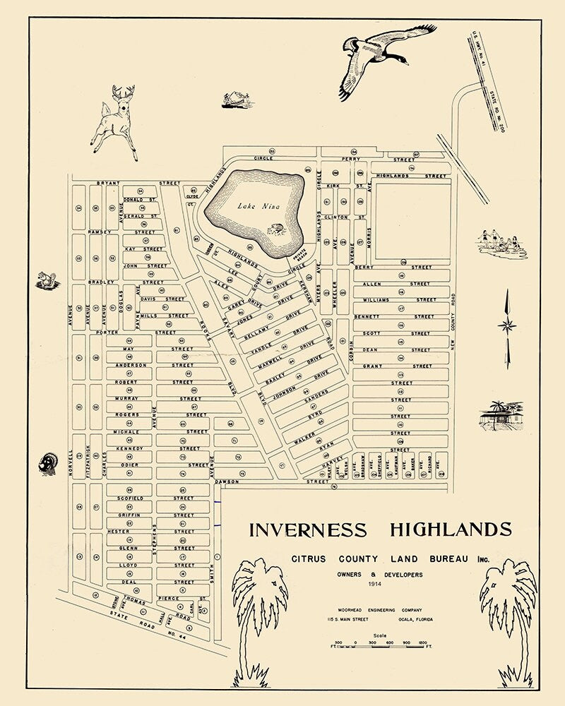 1914 Map of Inverness Highlands Citrus County Florida