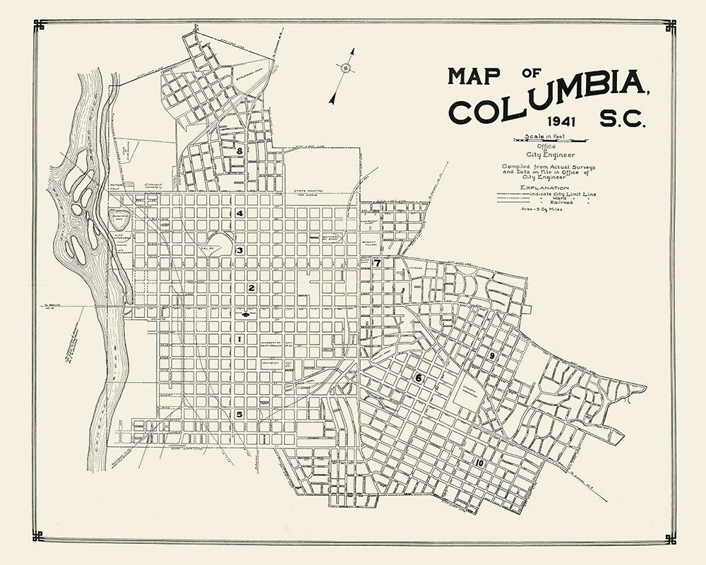 1941 Map of Columbia South Carolina