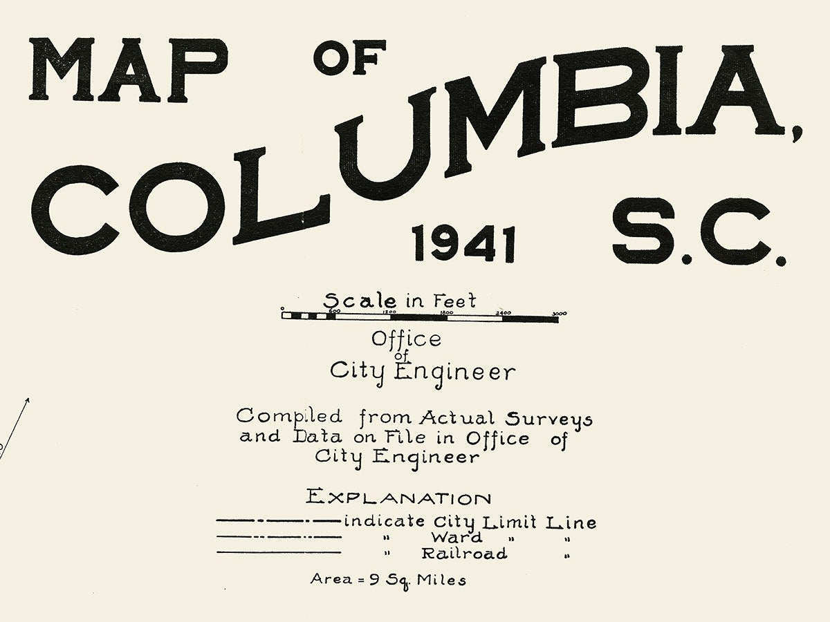 1941 Map of Columbia South Carolina