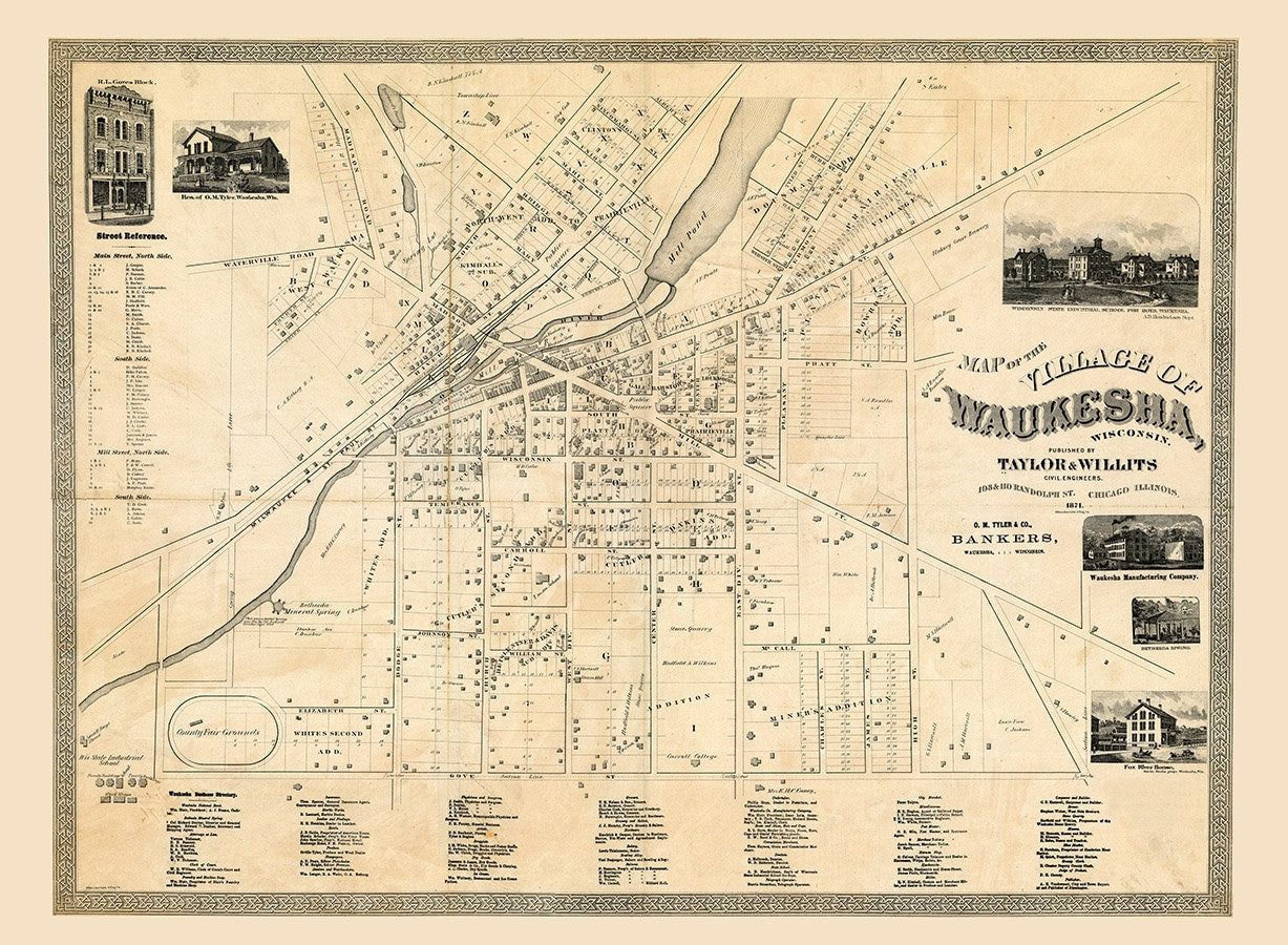 1871 Map of Waukesha Wisconsin