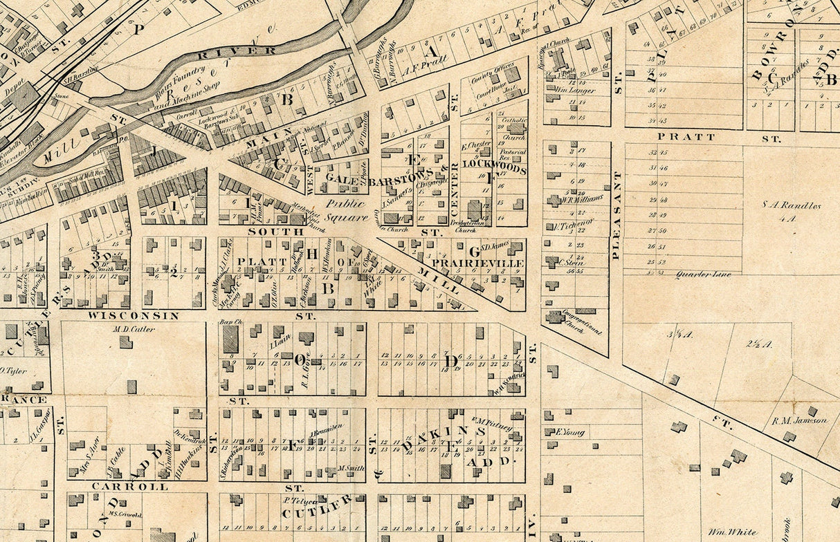 1871 Map of Waukesha Wisconsin