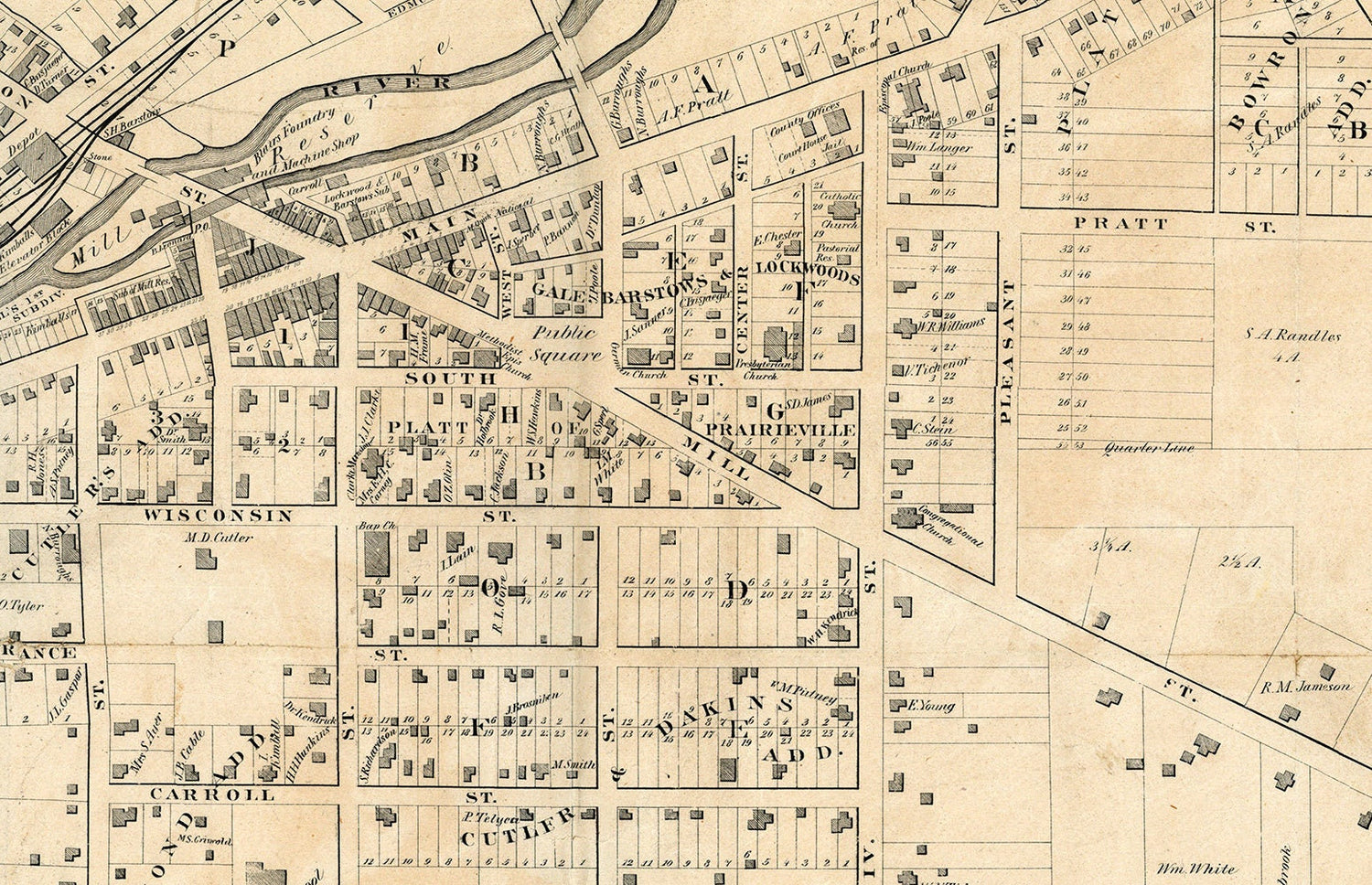 1871 Map of Waukesha Wisconsin