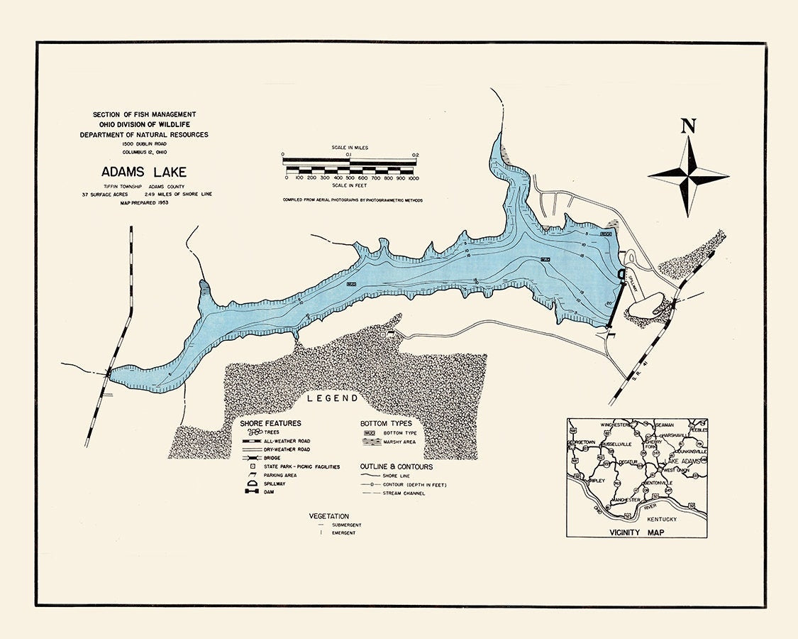 1953 Map of Adams Lake Adams County Ohio