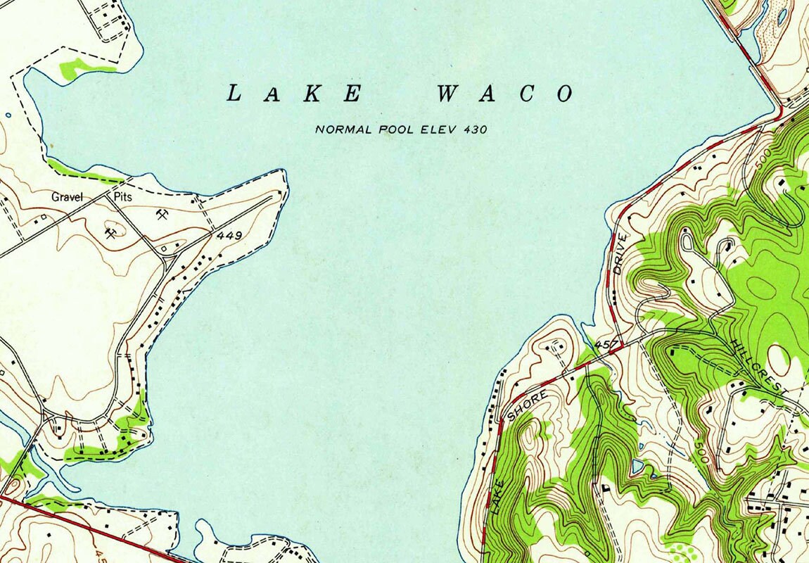 1957 Map of Waco Lake Texas
