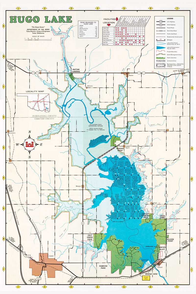 1990 Map of Hugo Lake Oklahoma