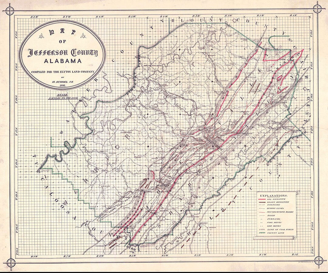 1892 Map of Jefferson County Alabama