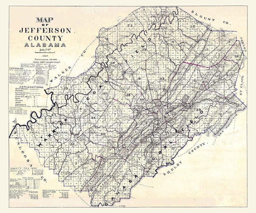 1897 Map of Jefferson County Alabama