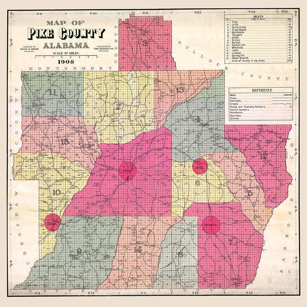 1908 Map of Pike County Alabama