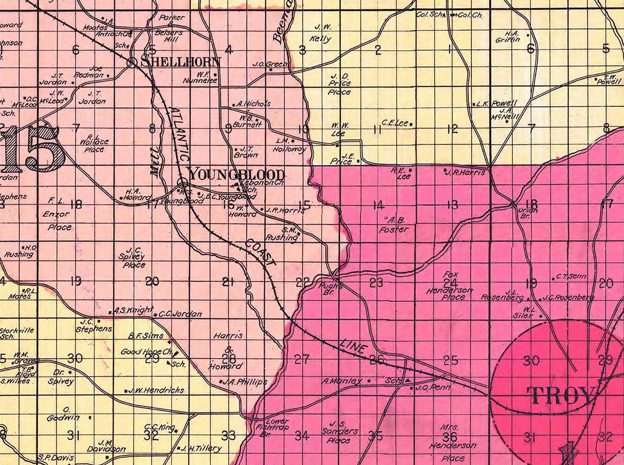1908 Map of Pike County Alabama