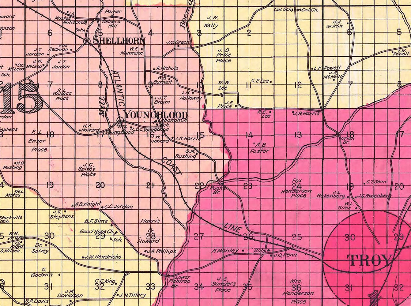 1908 Map of Pike County Alabama