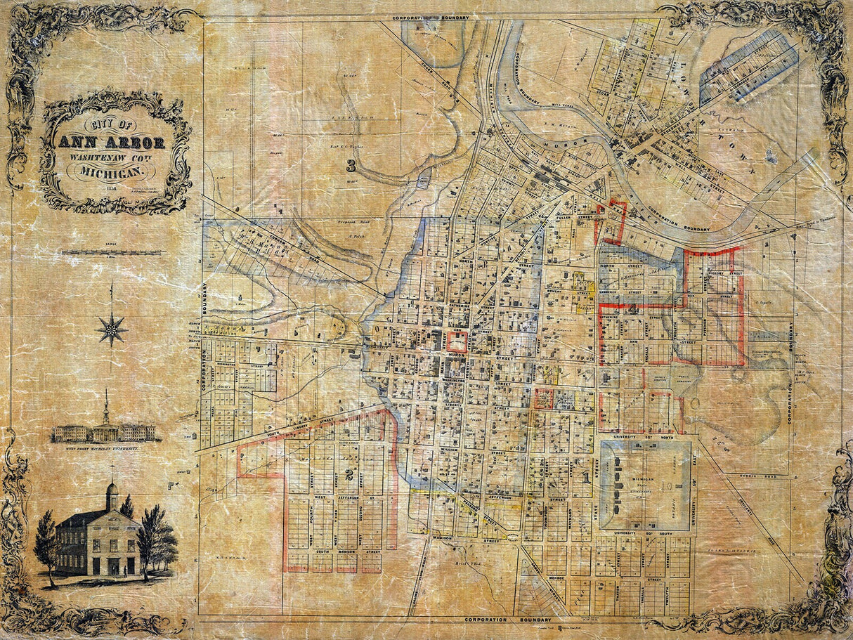 1854 Map of the city of Ann Arbor Washtenaw County Michigan