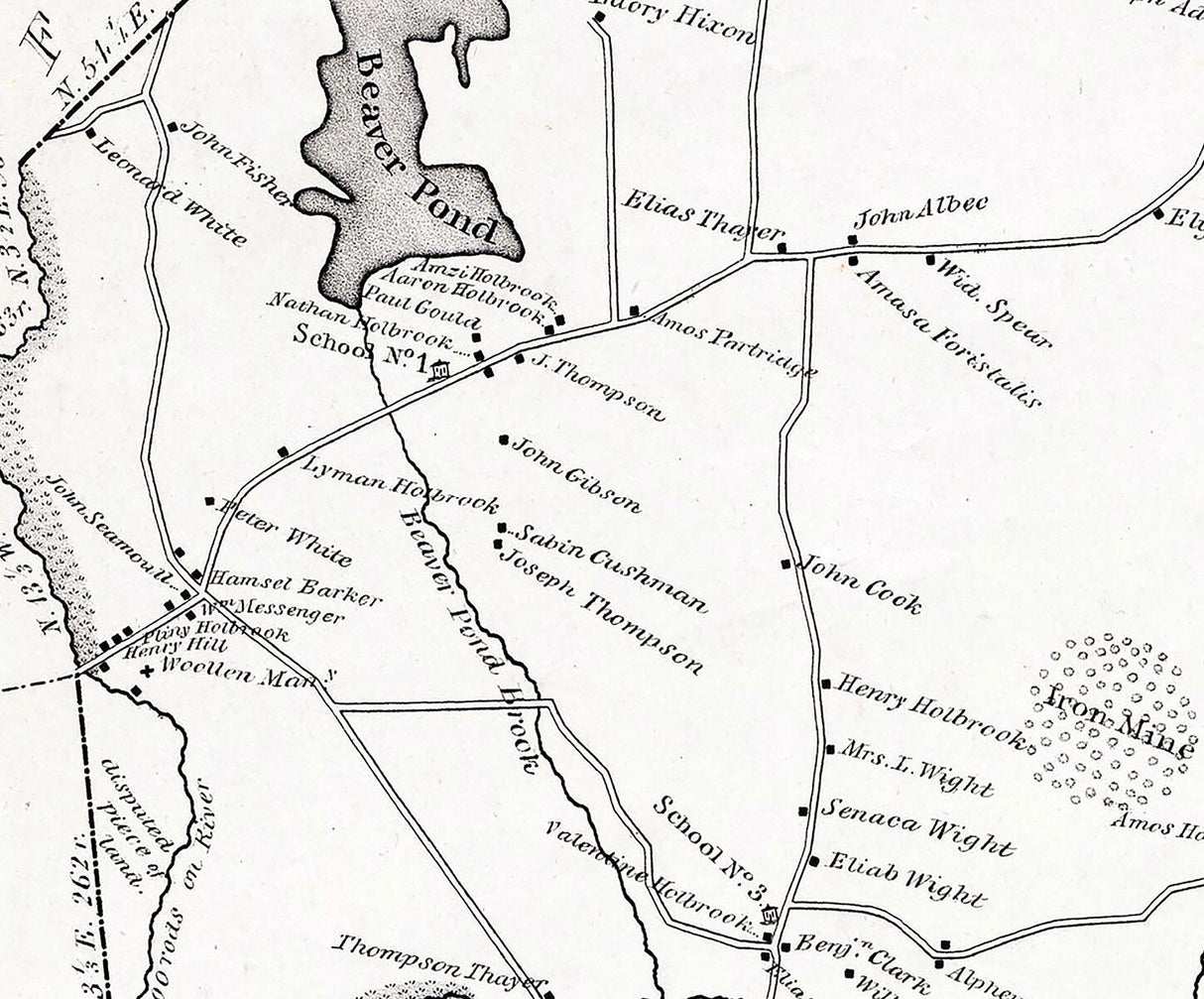 1830 Town Map of Bellingham Norfolk County Massachusetts