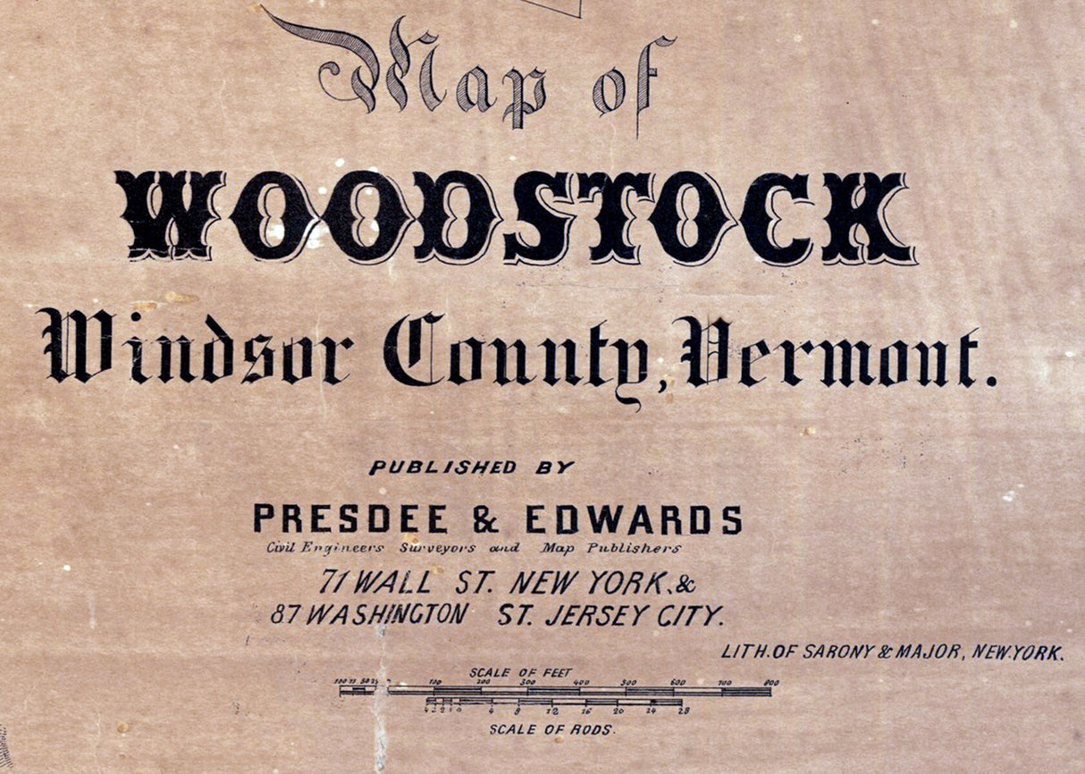1855 Map of Woodstock Windsor County Vermont