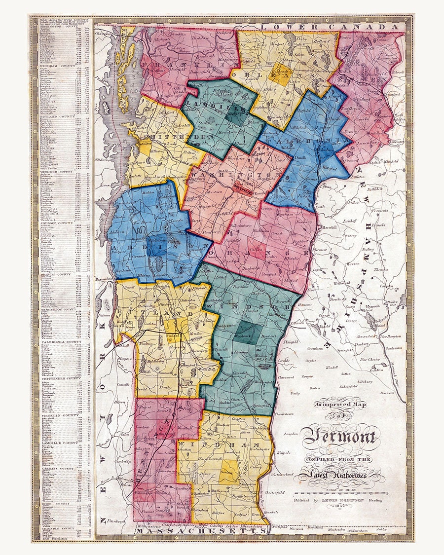 1857 Map of The State of Vermont
