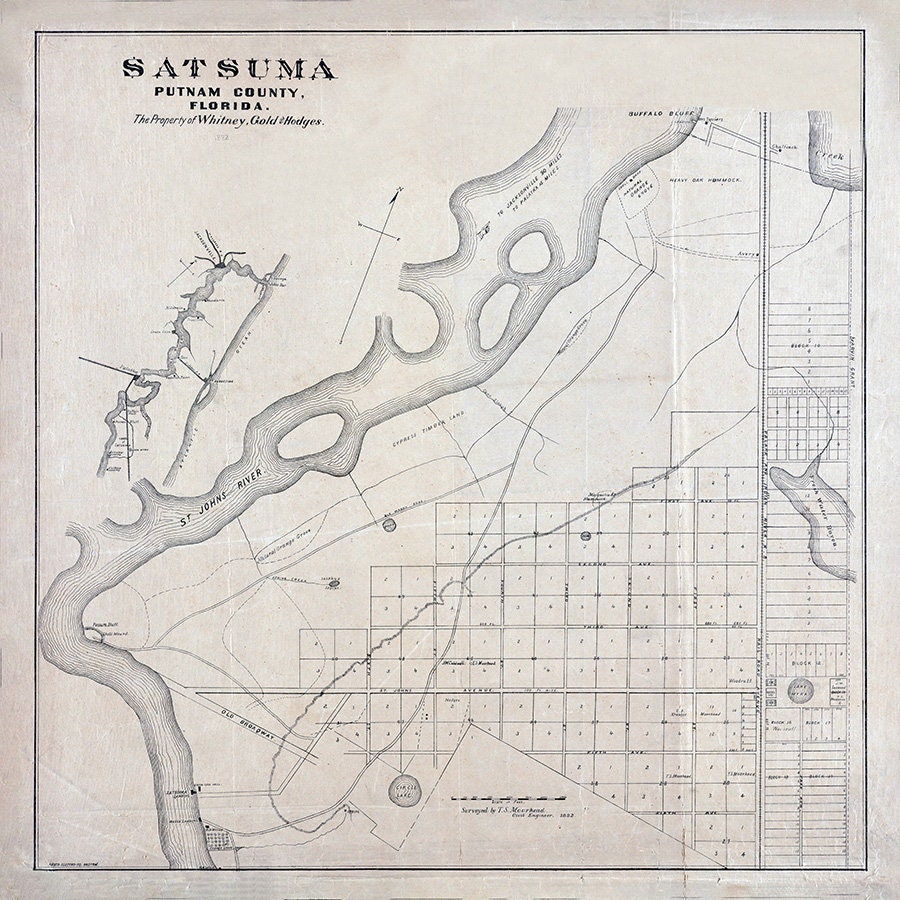 1882 Map of Satsuma Putnam County Florida Saint Johns River