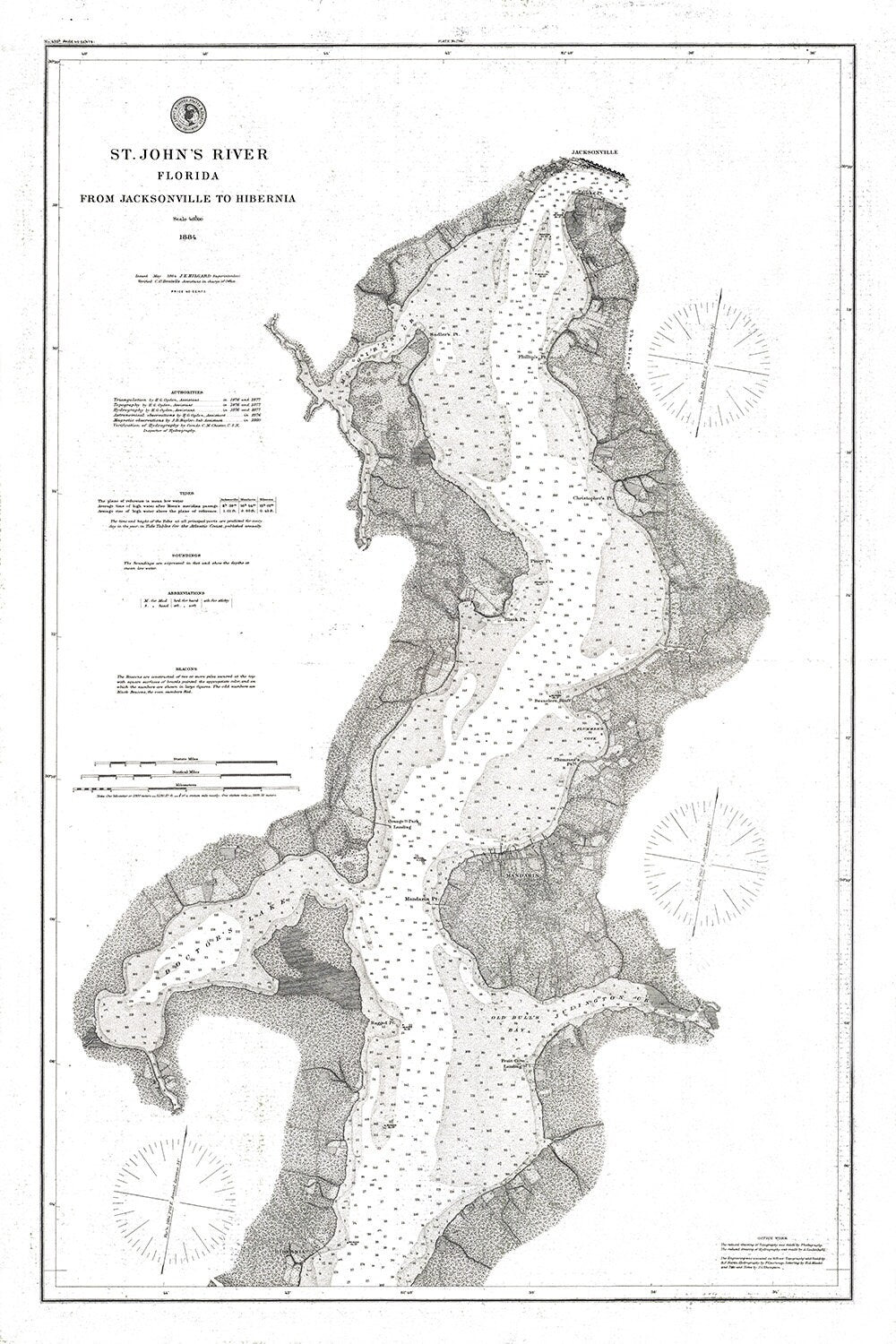 1884 Nautical Map of the Saint Johns River Florida Jacksonville to Hibernia