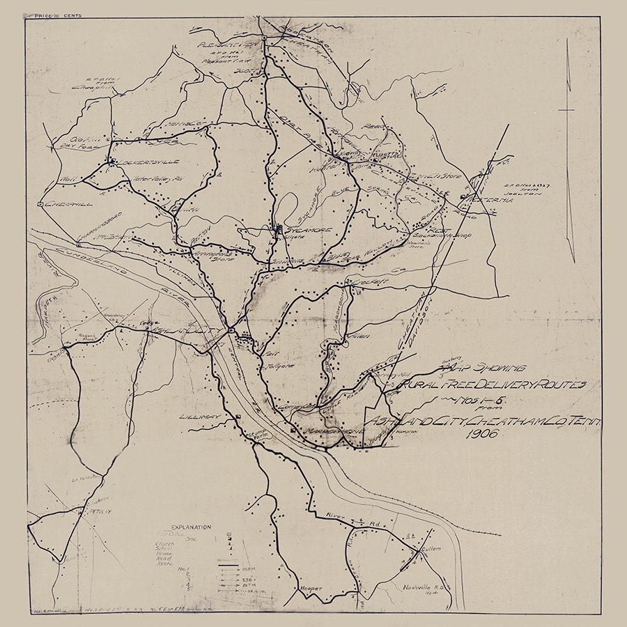 1906 Map of Ashland City Cheatham County Tennessee