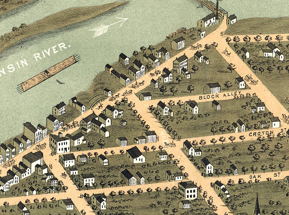 1870 Panoramic Map of Prairie du Sac Sauk County Wisconsin