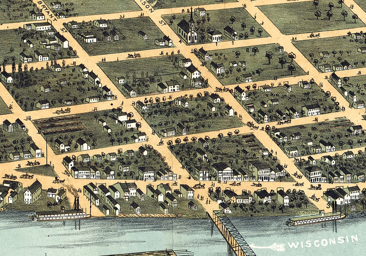 1870 Panoramic Map of Sauk City Sauk County Wisconsin