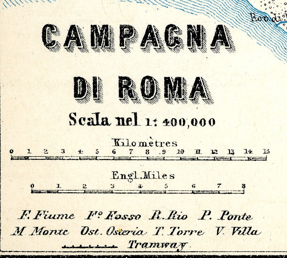 1910 Baedeker Map of Rome Italy and Environs Campagna Di Roma