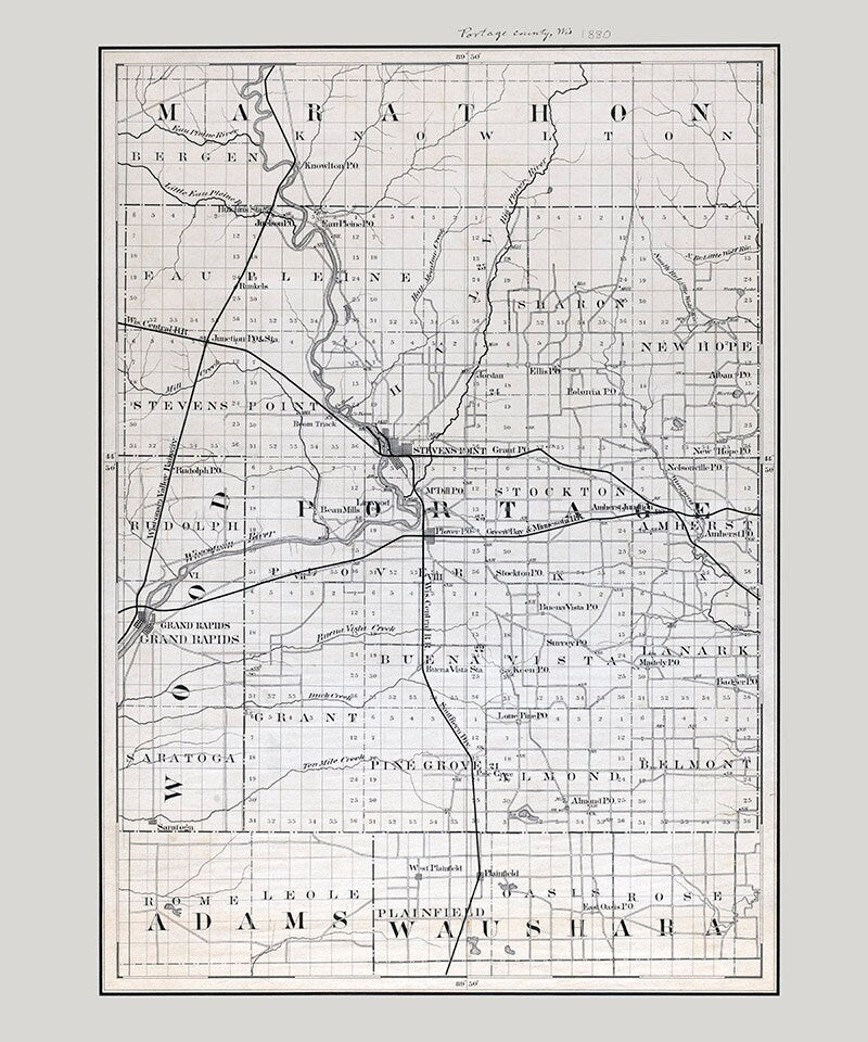 1880 Map of Portage County Wisconsin