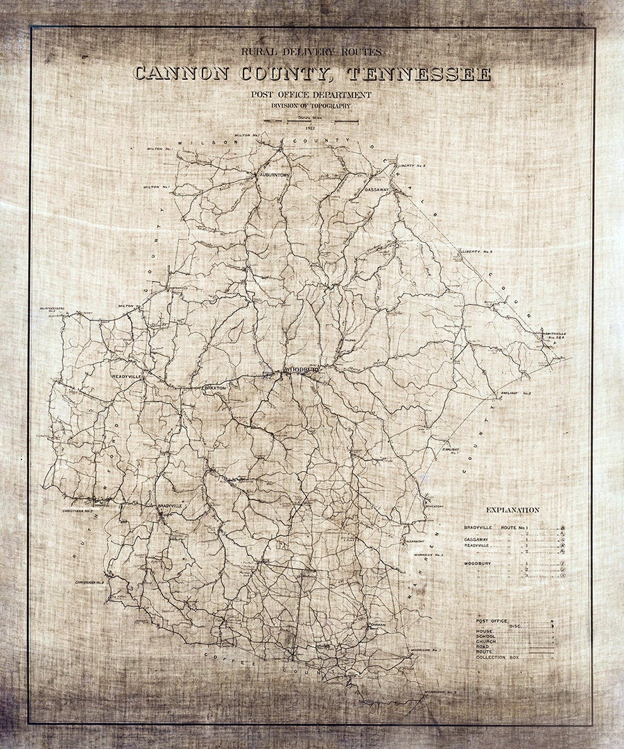 1922 Map of Cannon County Tennessee