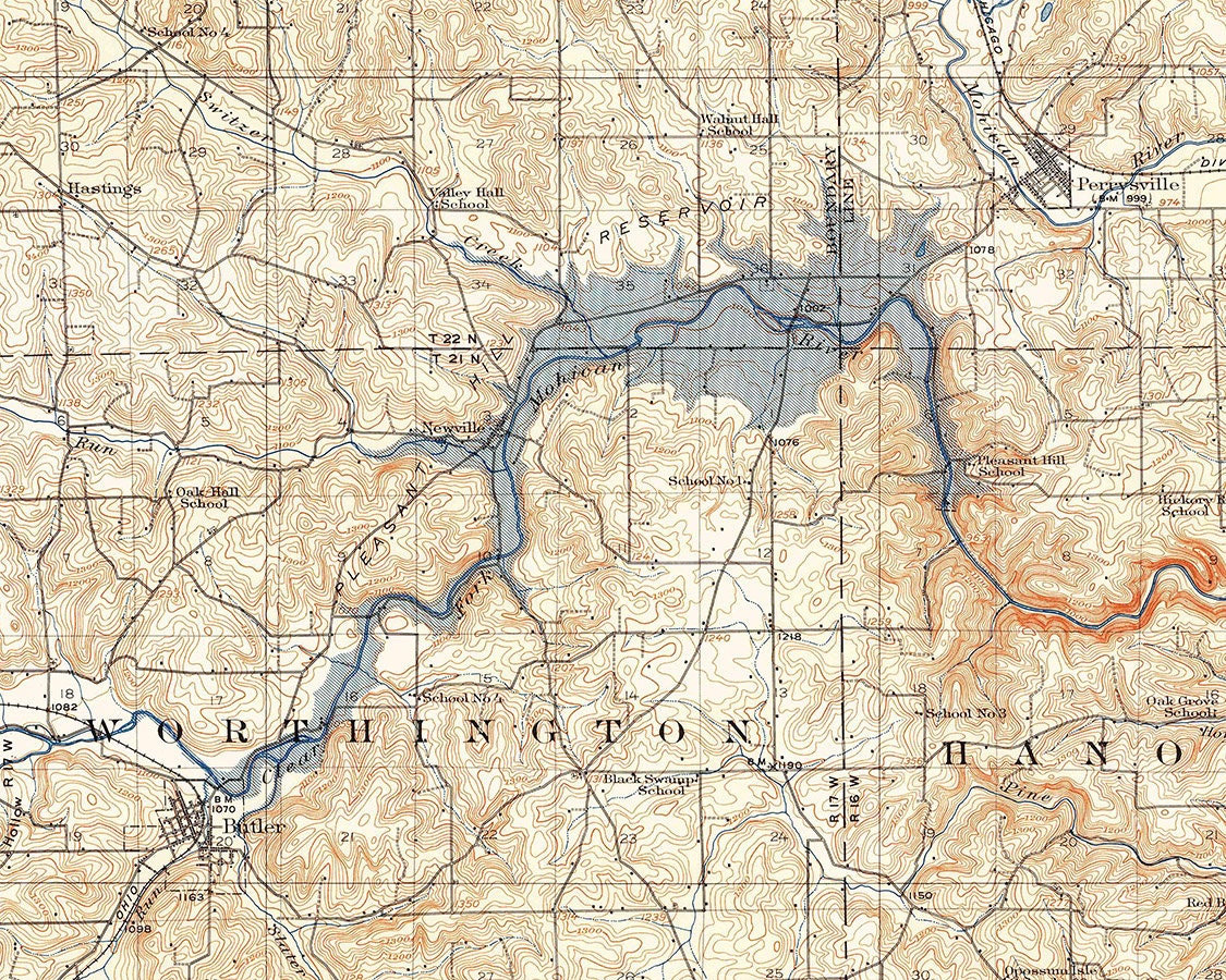 1912 Map of Knox Lake Ohio Butler Perrysville