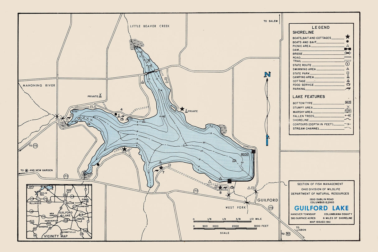 1961 Map of Guilford Lake Columbiana County Ohio