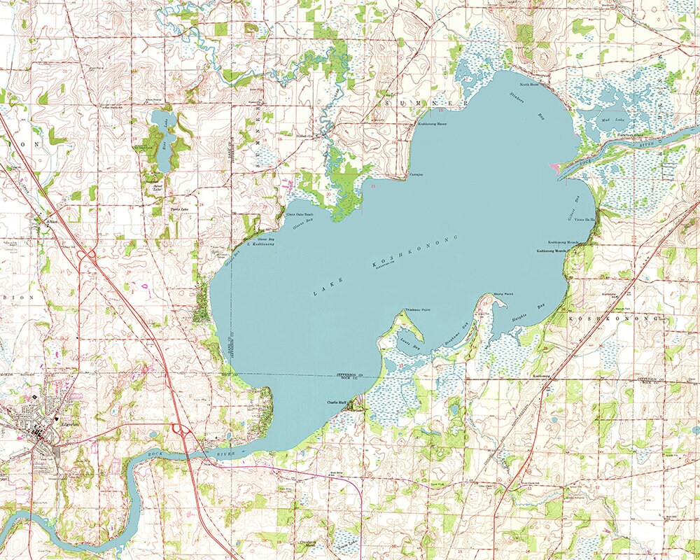 1972 Map of Lake Koshkonong Wisconsin