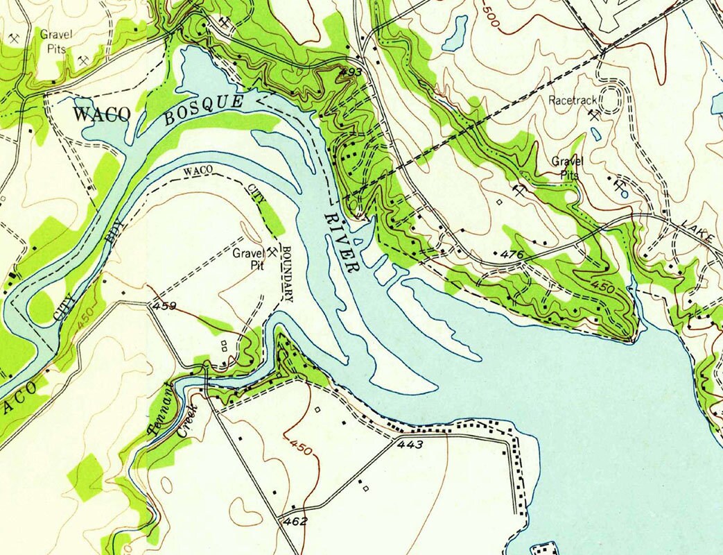 1957 Map of Waco Lake Texas