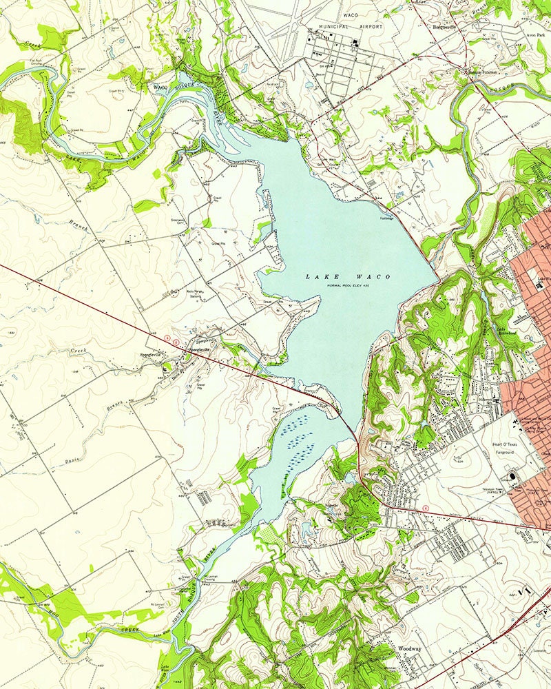 1957 Map of Waco Lake Texas