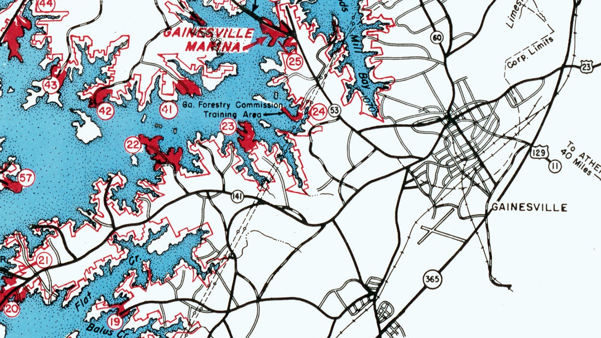 1970 Map of Lake Sidney Lanier Georgia