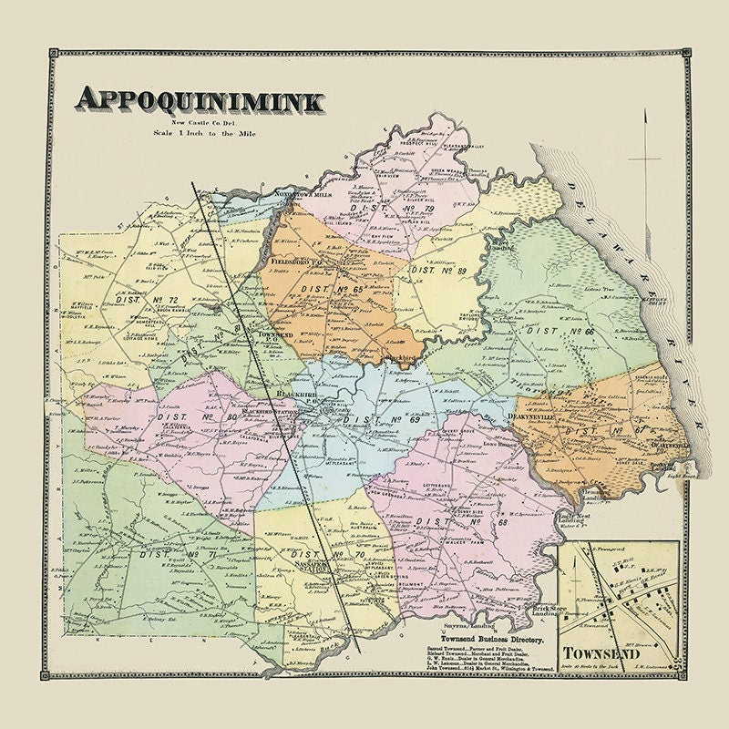 1868 Map of Appoquinimink New Castle County Delaware