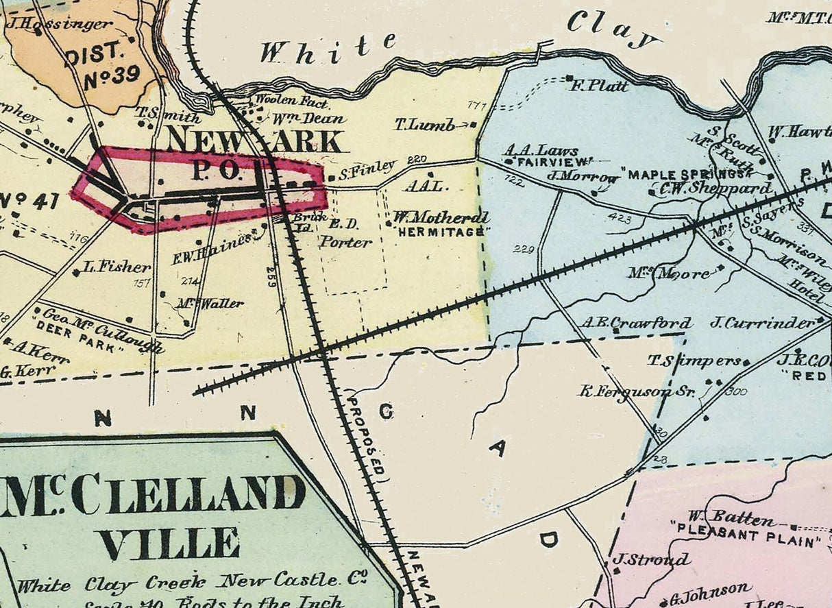 1868 Map of White Clay Creek New Castle County Delaware