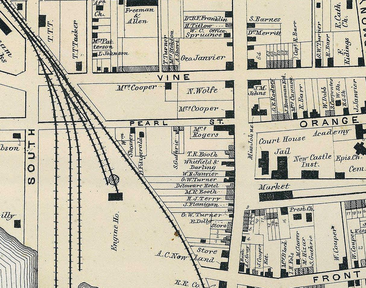 1868 Town Map of New Castle New Castle County Delaware