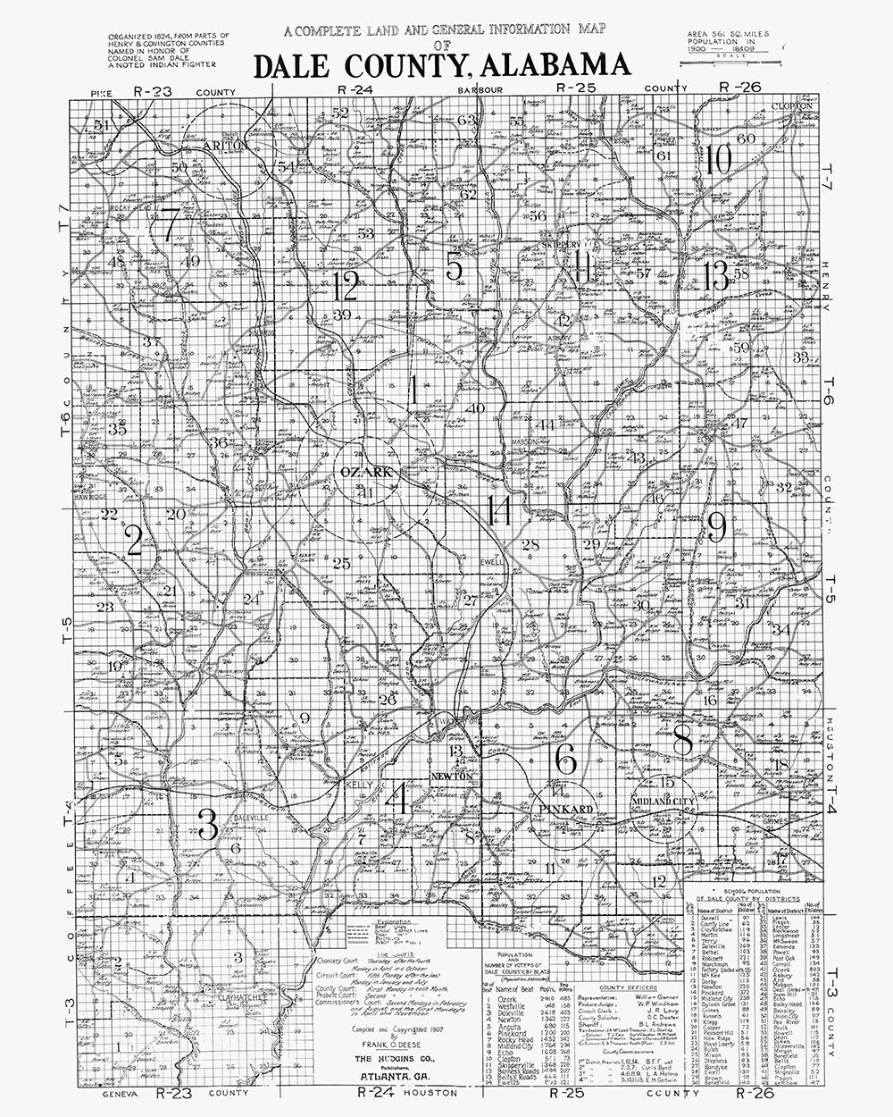 1907 Map of Dale County Alabama