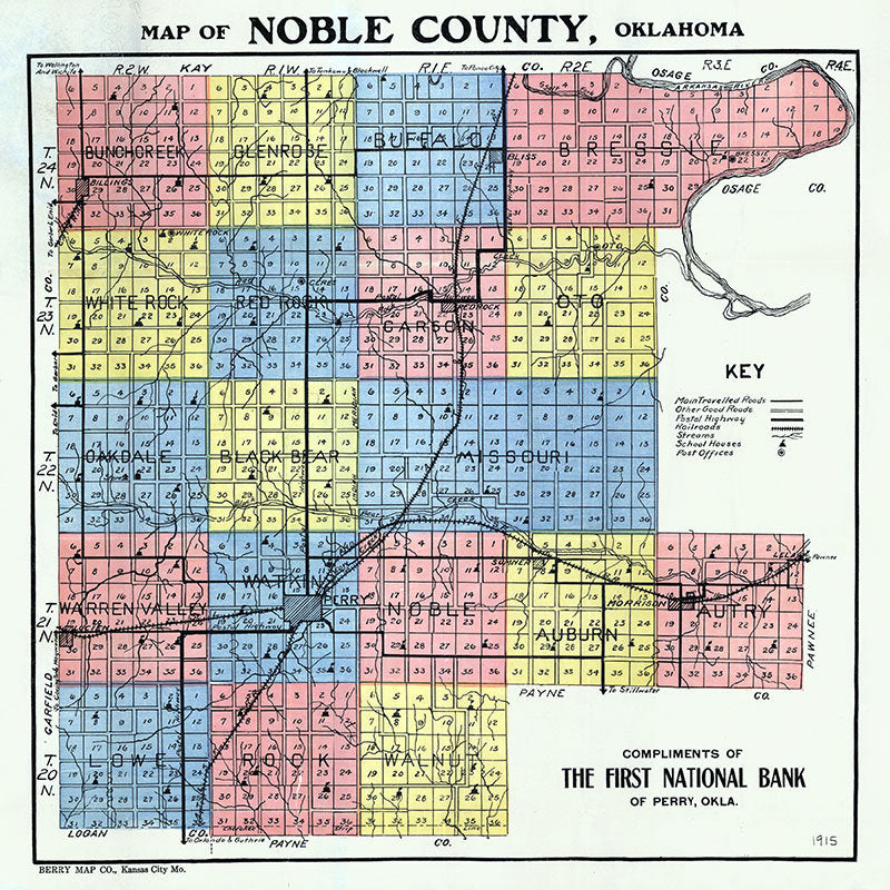 1915 Map of Noble County Oklahoma