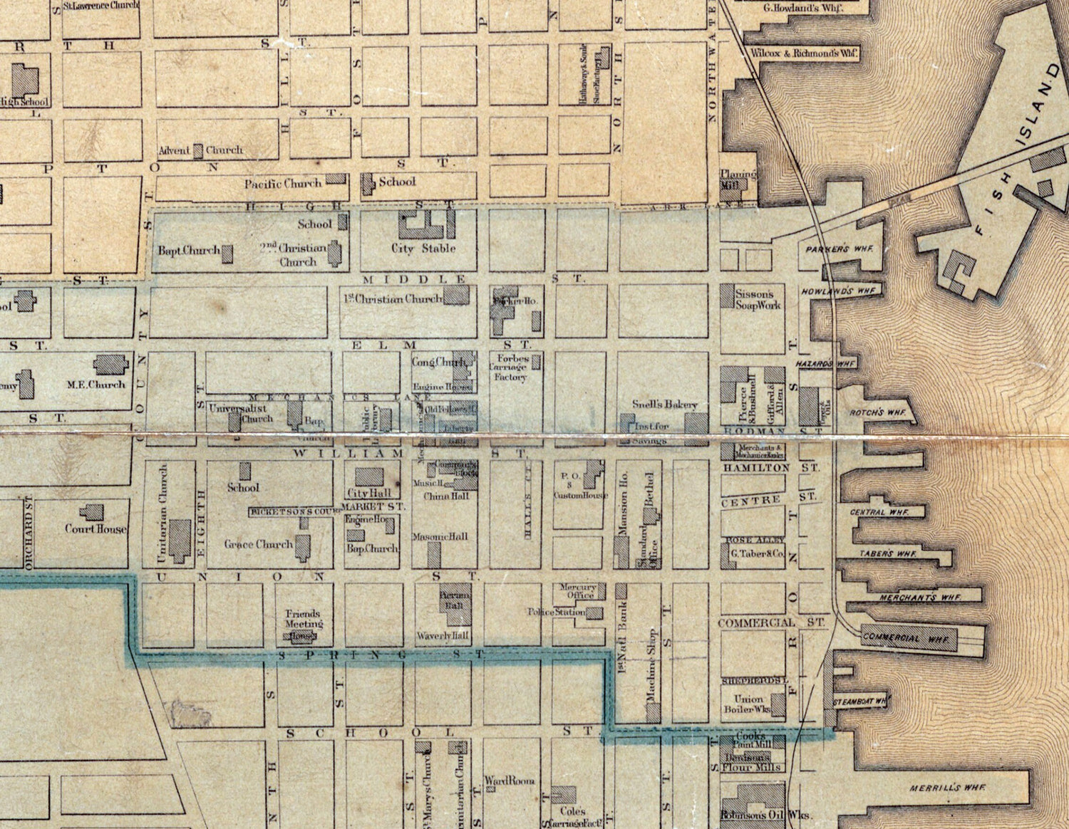 1875 Map of New Bedford Bristol County Massachusetts