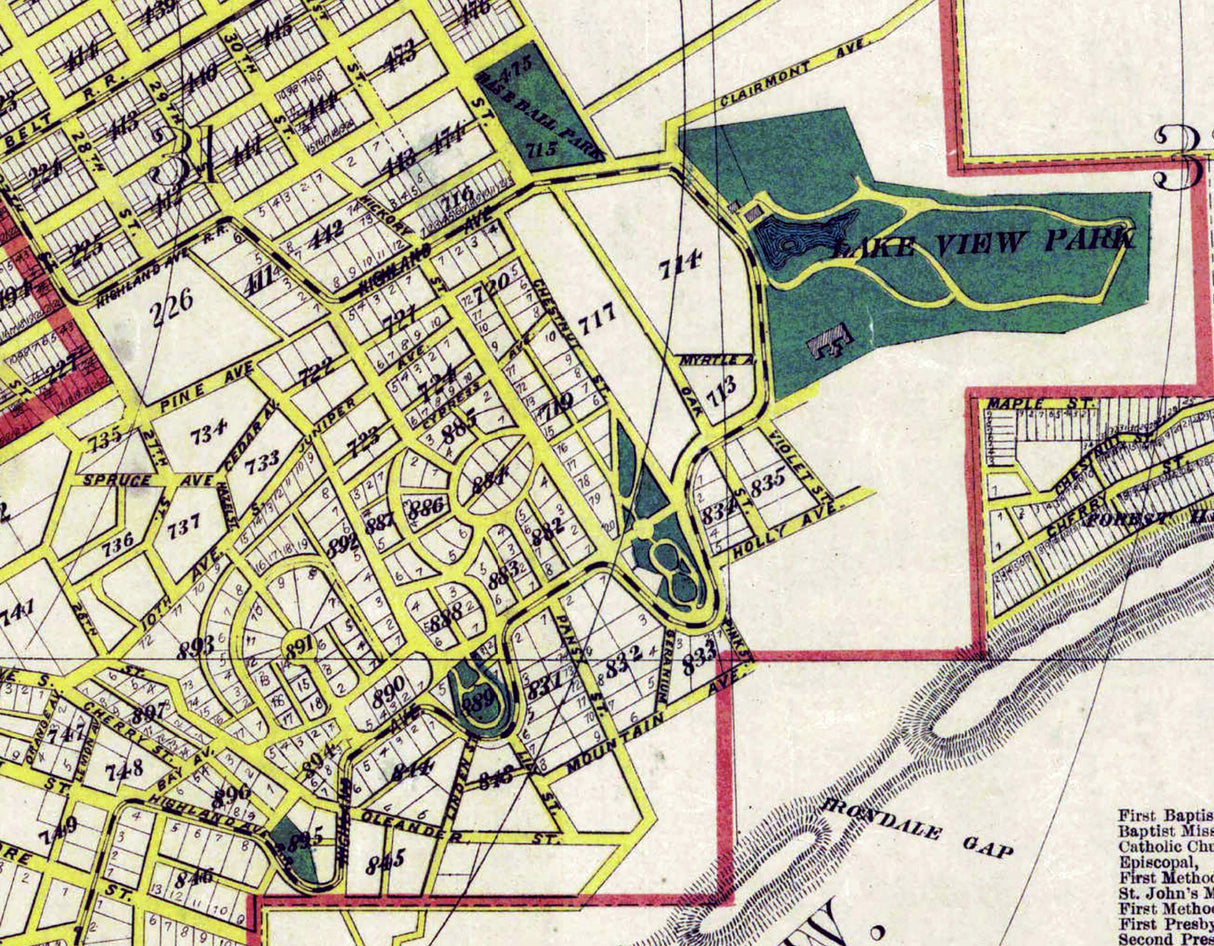 1888 Map of Birmingham Alabama and Suburbs