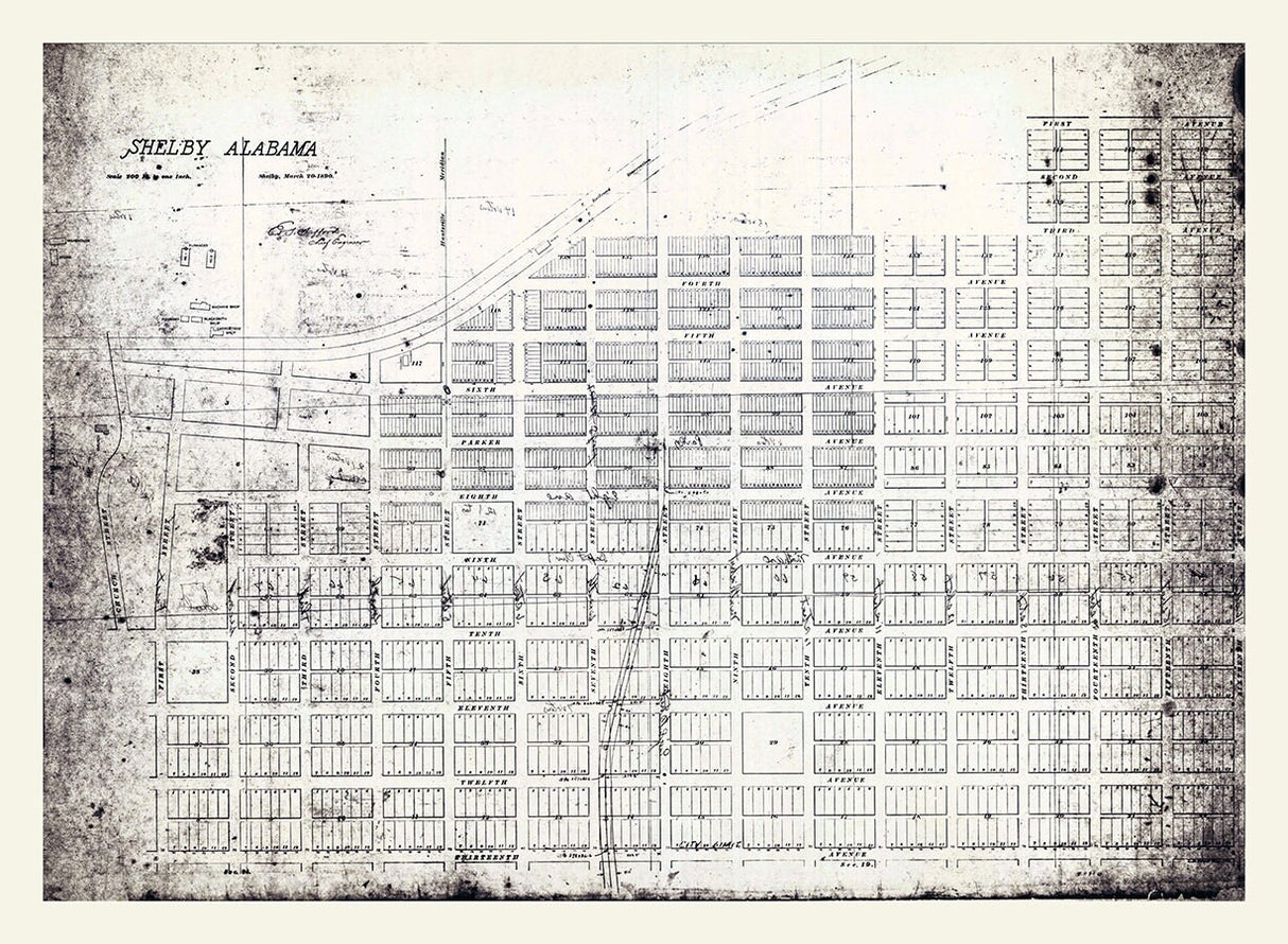 1890 Map of Shelby Alabama