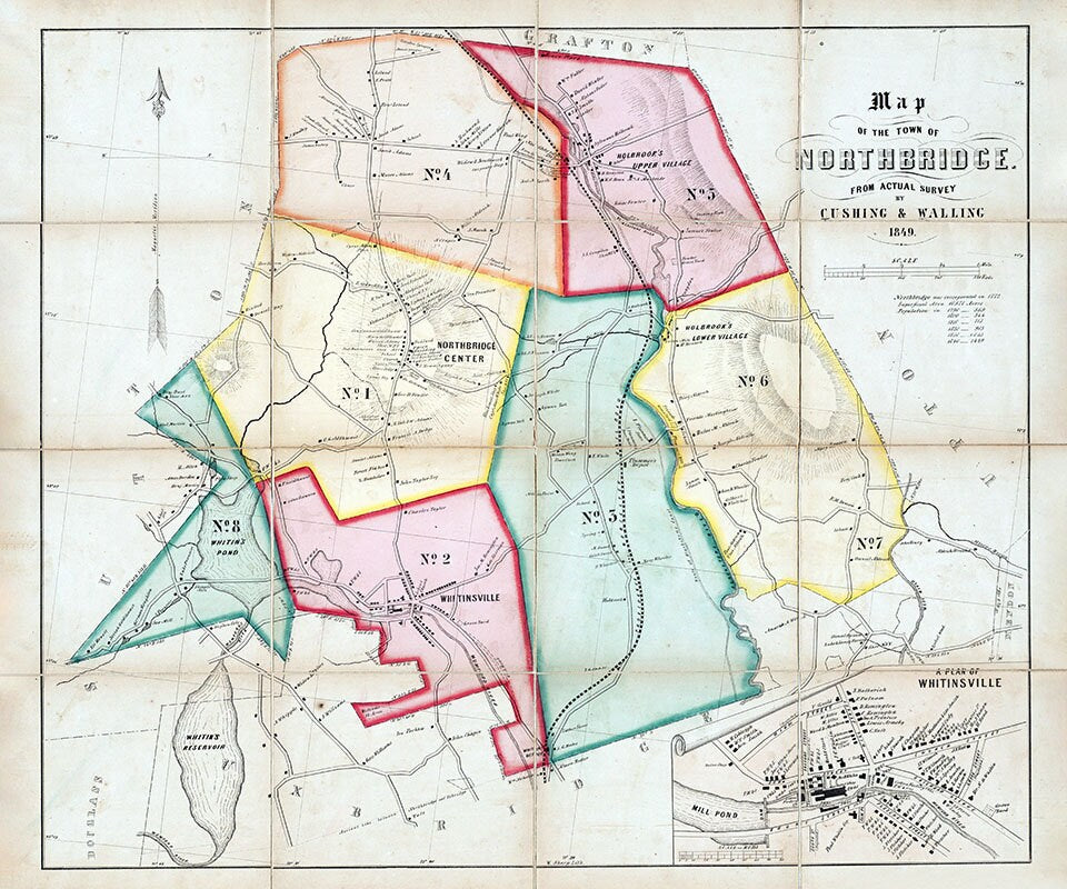1849 Town Map of Northbridge Massachusetts