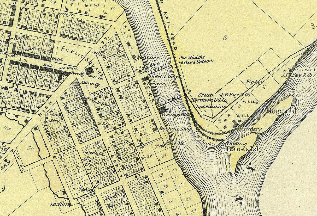 1865 Town Map of Franklin Venango County Pennsylvania